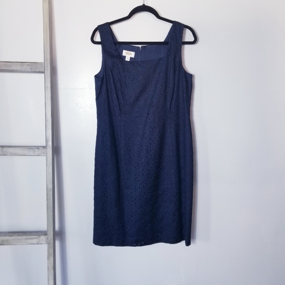TALBOTS PETITES LINED DARK NAVY BLACK SLEEVELESS MINI DRESS SIZE 14 - Picture 1 of 12